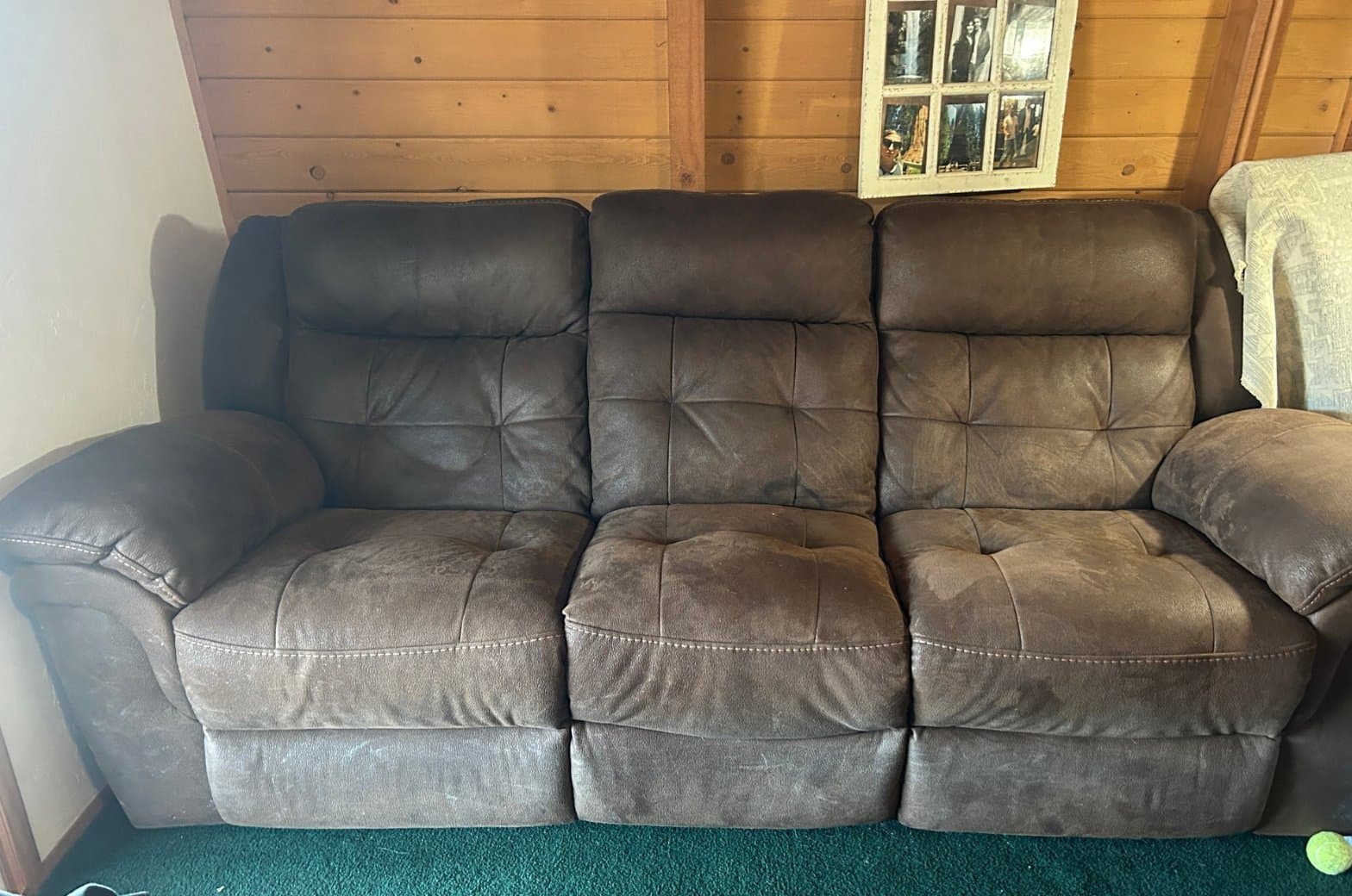Brown Microfiber Reclining Sofa - 3 Seat