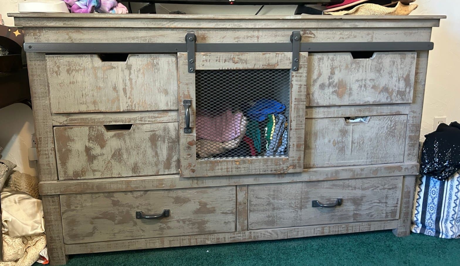 Rustic Farmhouse TV Stand/Dresser with Sliding Barn Door