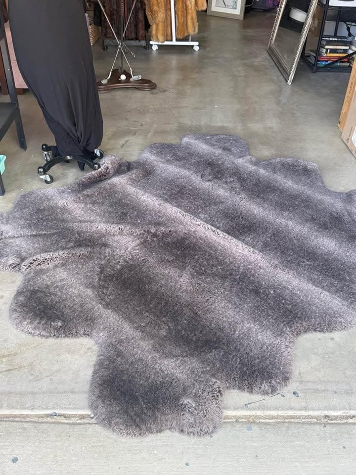 Large Gray Faux Fur Shag Area Rug